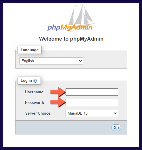 log in phpmyadmin with root credentials synology