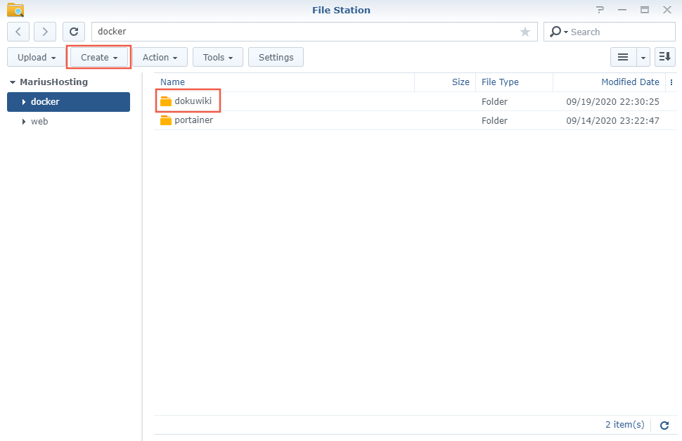 1 Synology NAS DokuWiki Docker container set up