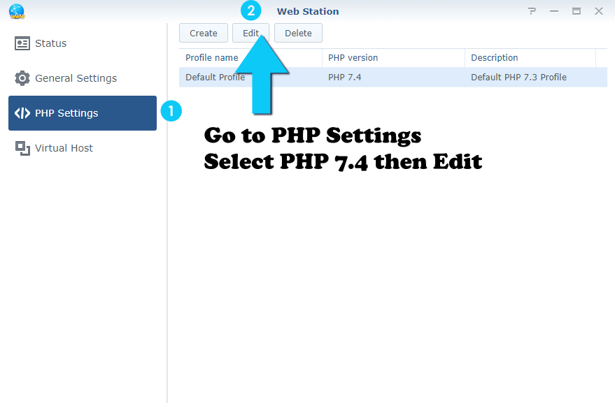 PHP 7.4 settings Synology WordPress