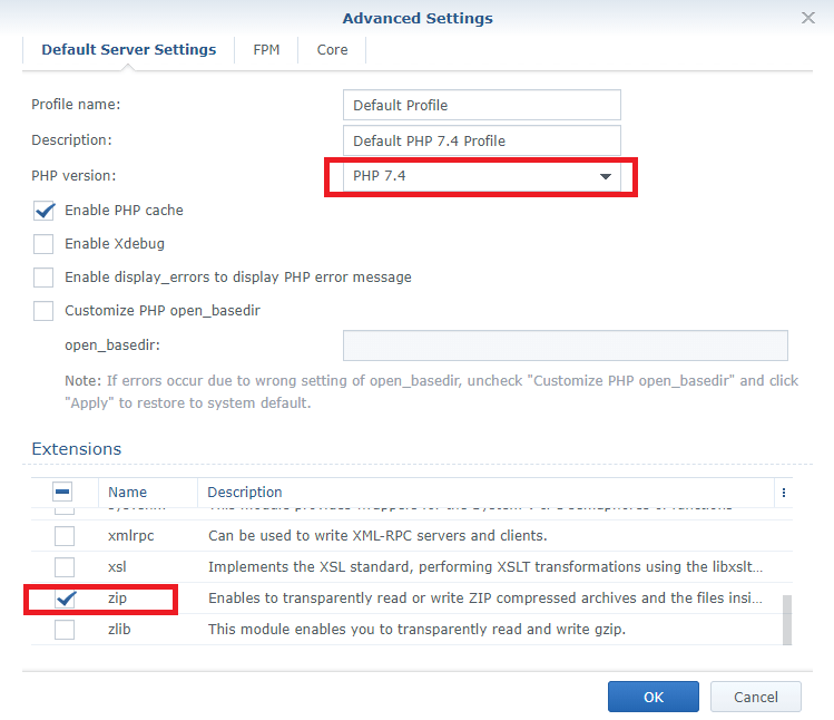 php 7.4 zip extension synology