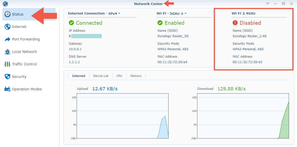 1 Synology RT2600ac disable 2.4 Ghz