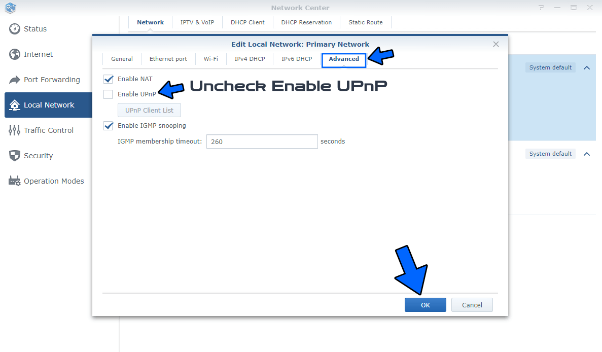 Disable UPnP in Synology RT2600ac 2