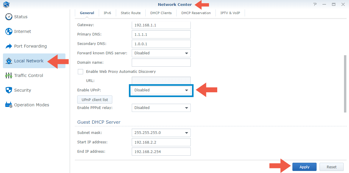 disable UPnP on Synology RT2600ac