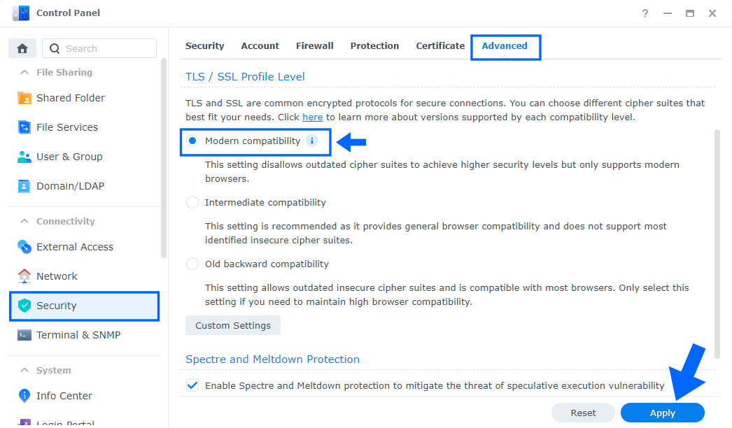 1 Synology NAS TLS SSL Profile Level