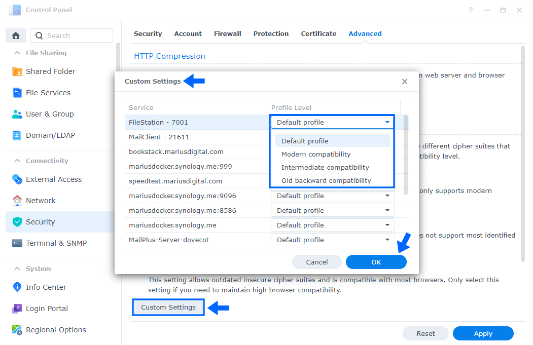 2 Synology NAS TLS SSL Profile Level