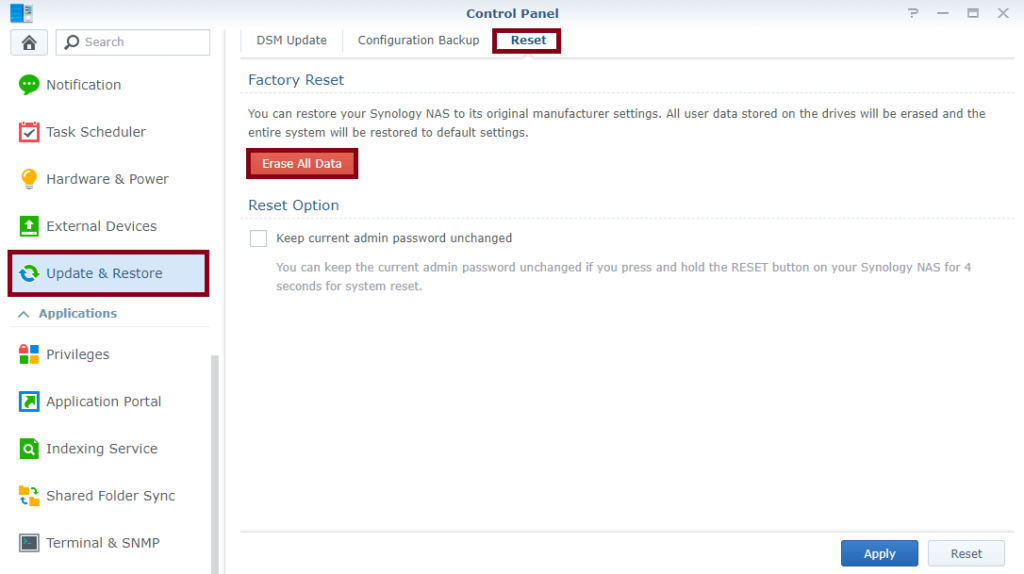 How To Reset Synology Nas Password To Factory Settings