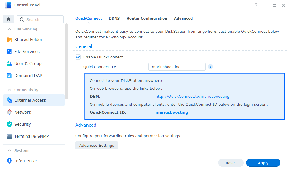 Synology change QuickConnect ID 2 new 2022