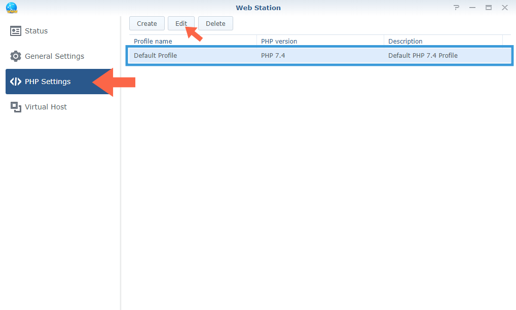 Web Station Synology Joomla 1 PHP settings