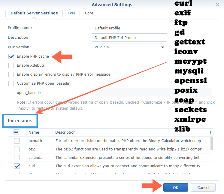 Web Station Synology Joomla 2 PHP settings