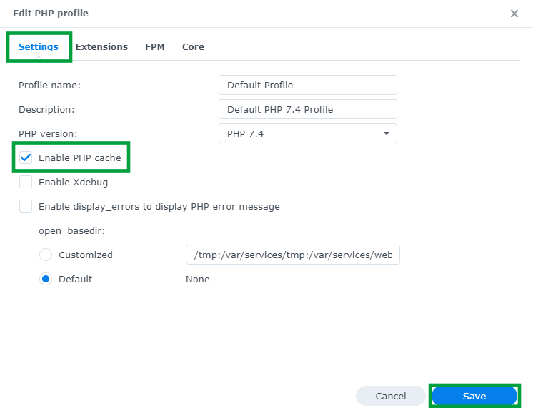 Enable PHP cache Synology NAS