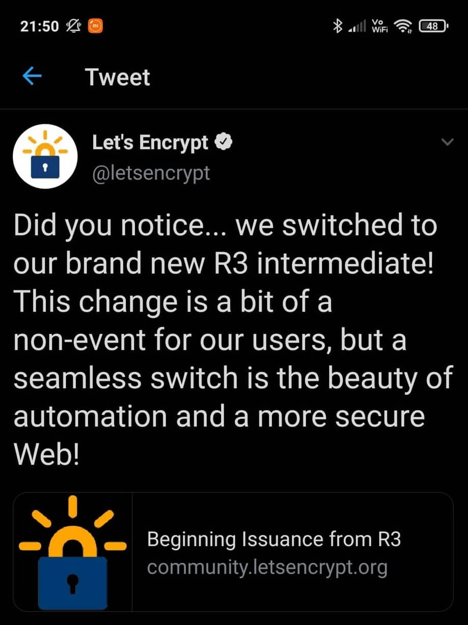 Let's Encrypt announcement on twitter