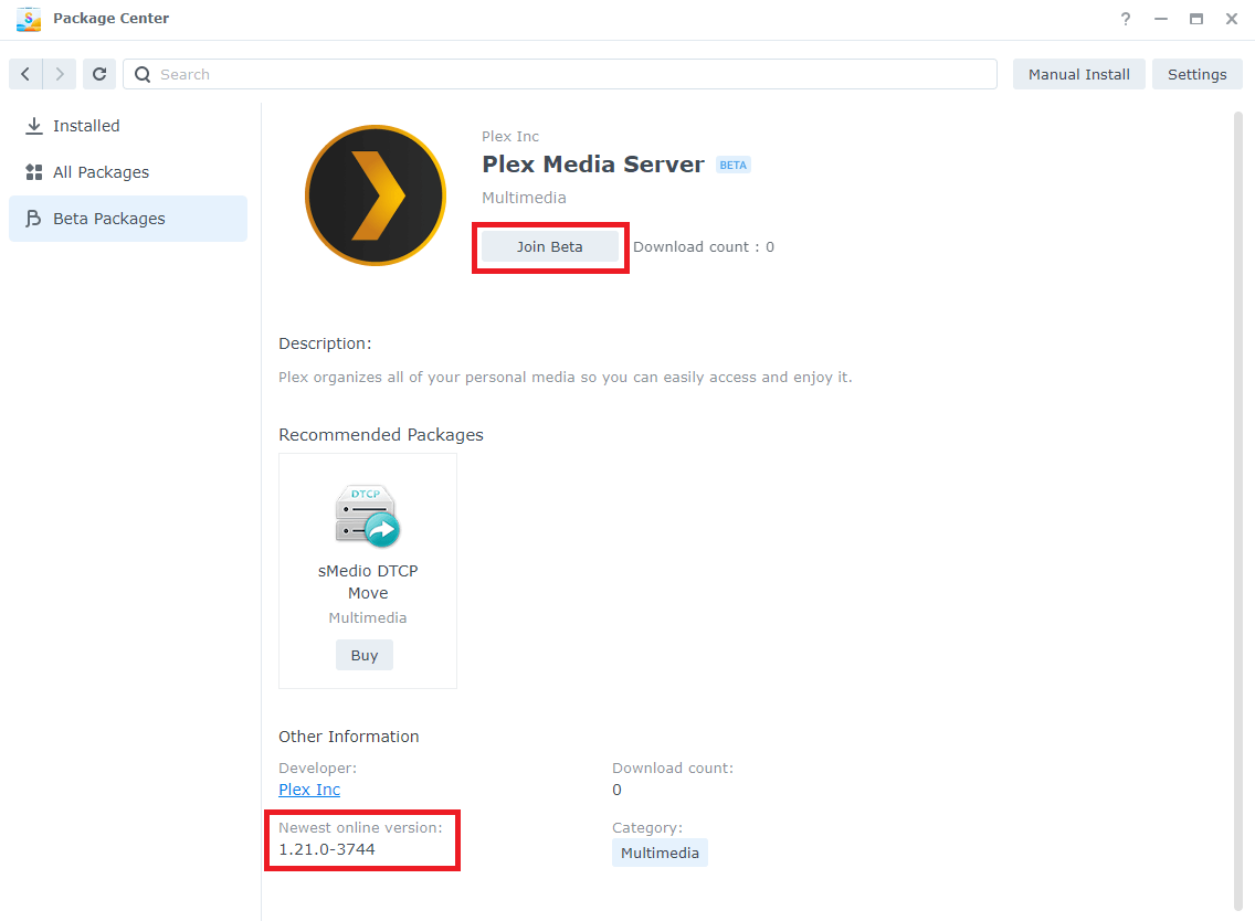 plex media server synology stopped