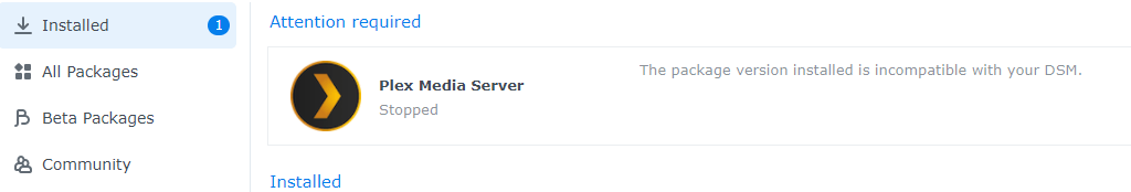 plex media server synology stopped