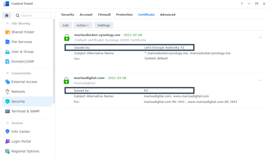 install certificate on synology lets encrypt