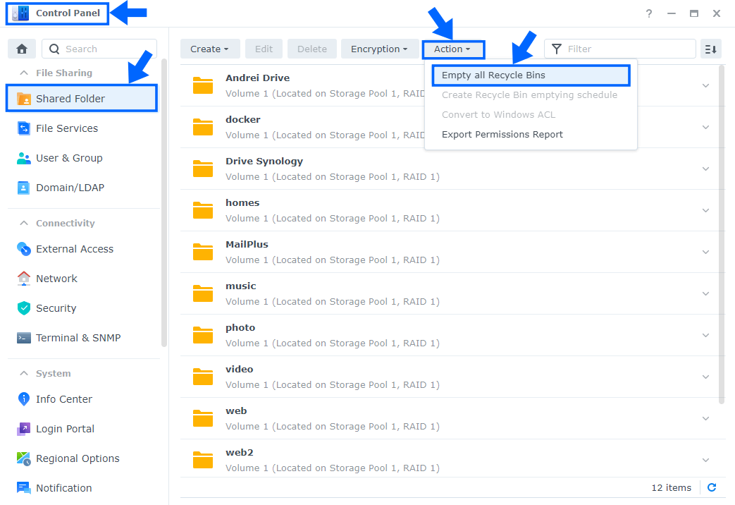 1 Empty All Recycle Bins on DSM 7 Synology NAS