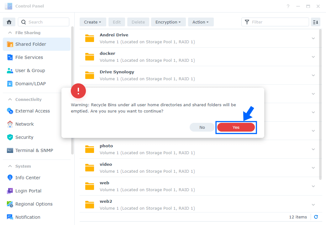 2 Empty All Recycle Bins on DSM 7 Synology NAS