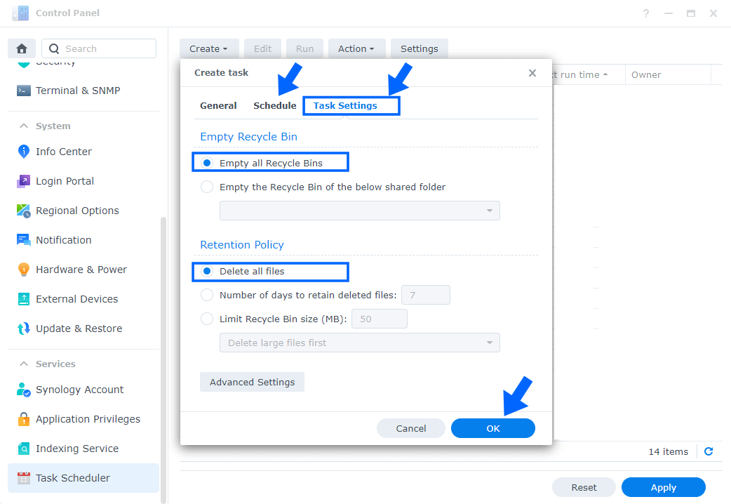 4 Empty All Recycle Bins on DSM 7 Synology NAS