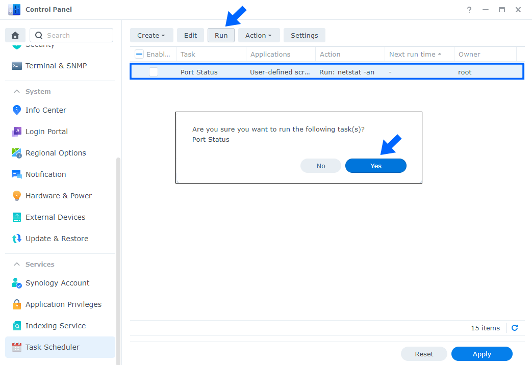 4 Synology NAS Show Currently Open Ports And Their Status Run