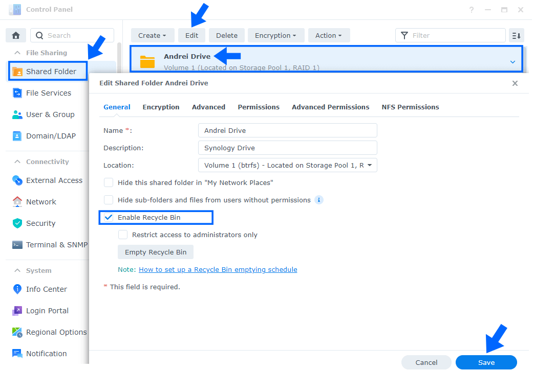 5 Empty All Recycle Bins on DSM 7 Synology NAS