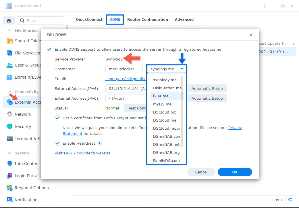 Synology Provider DDNS list