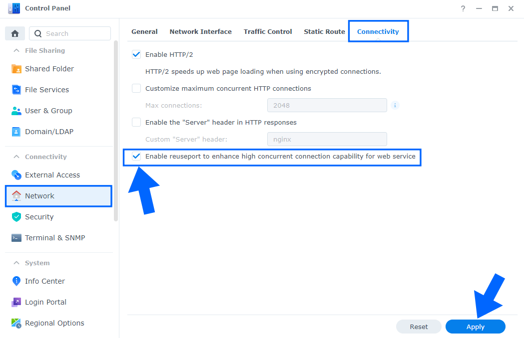 1 Reuseport DSM 7 Synology Enable