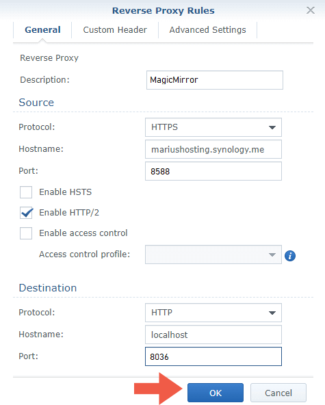 2 Synology Docker allow MagicMirror to work over an https connection