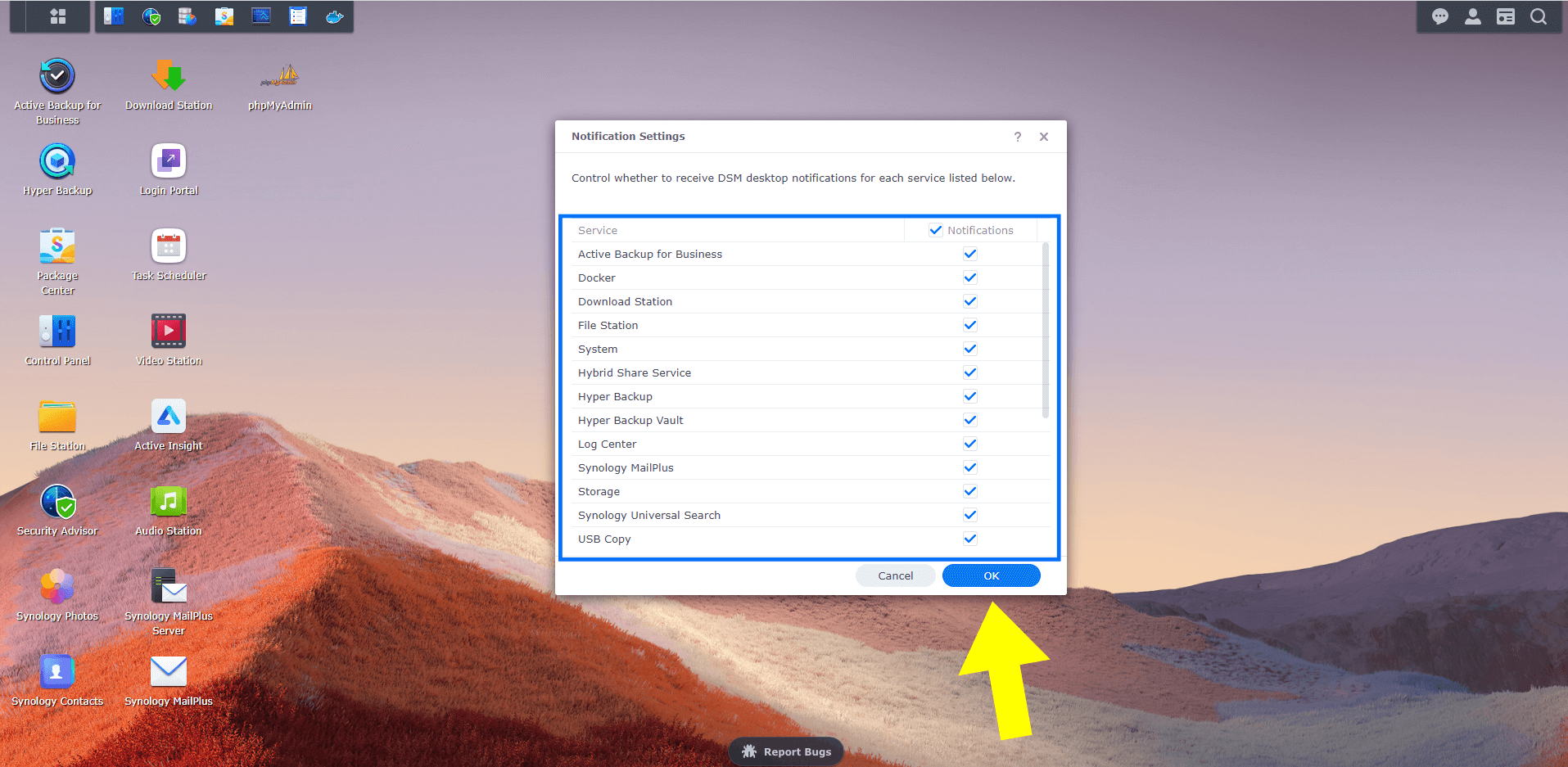 2 Synology Enable or Disable DSM Desktop Notifications