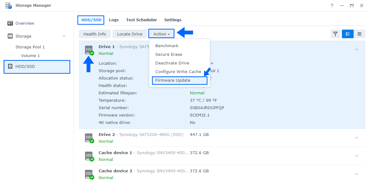 3 Synology NAS Update Disks Firmware