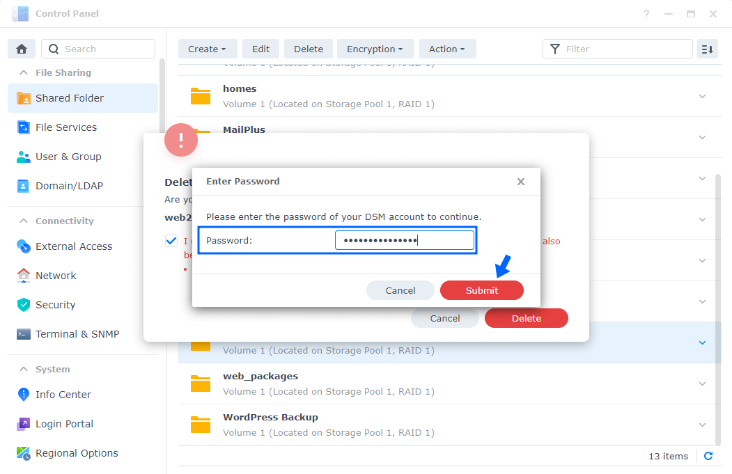 4 Synology Delete Shared Folder in DSM 7