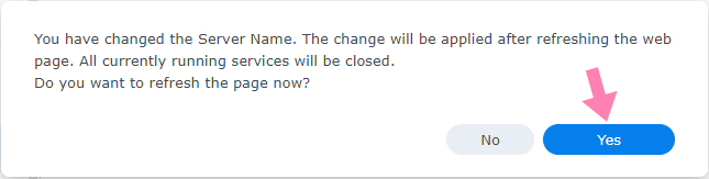 Change your Synology NAS Server name confirmation