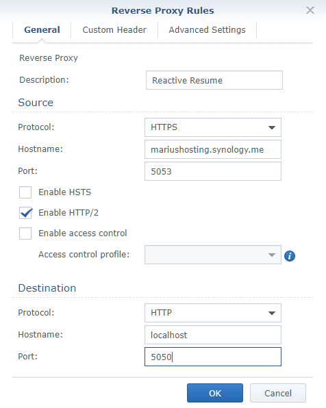 2 Synology Docker allow Reactive Resume to work over an https connection