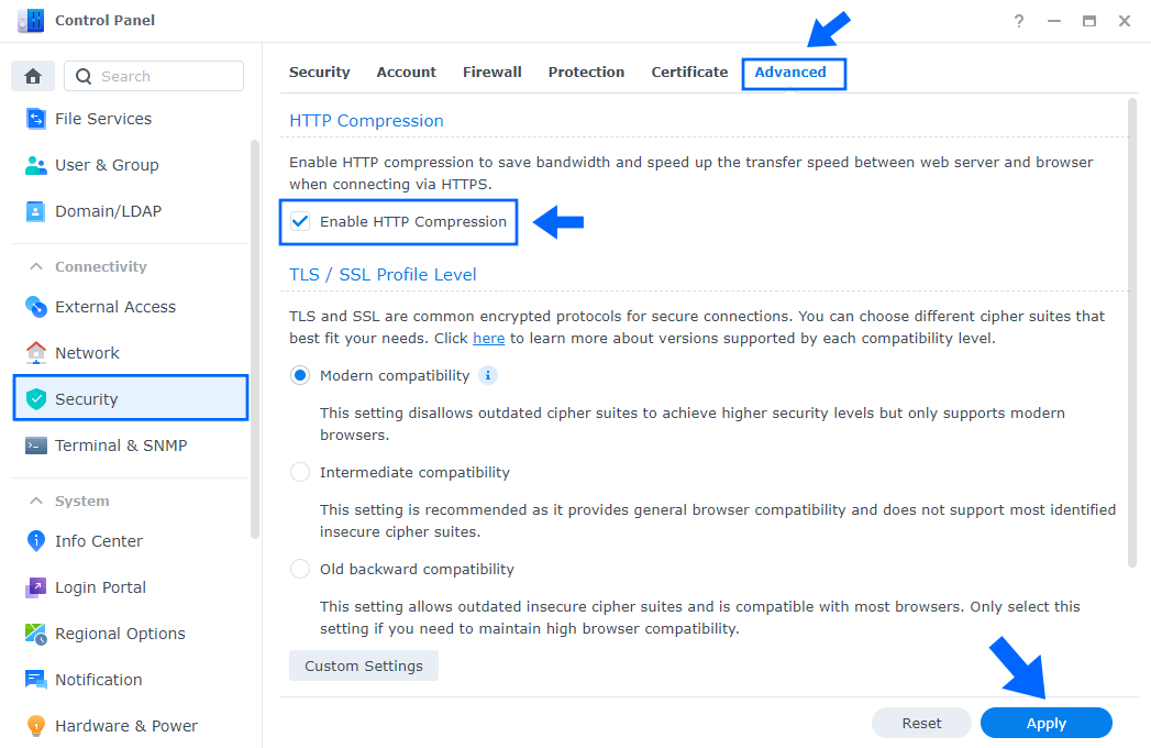 HTTP compression Synology NAS