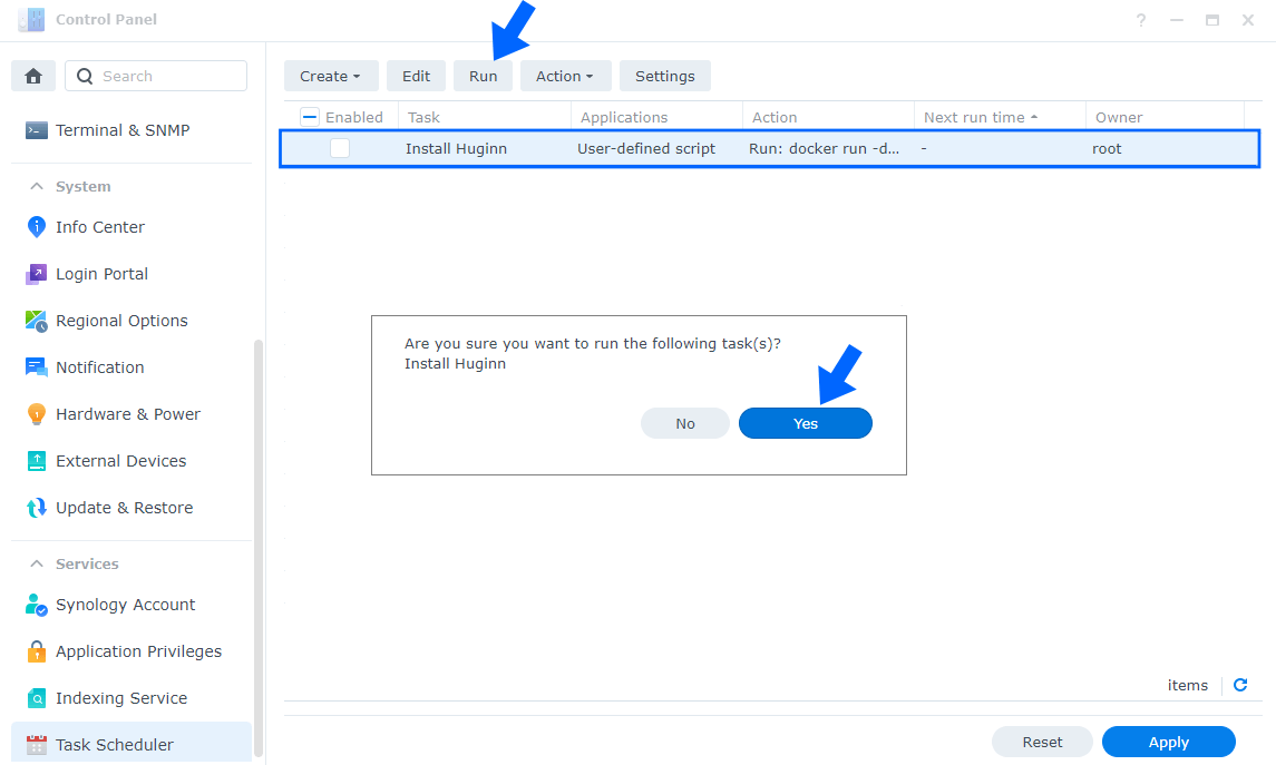 Huginn Synology NAS Set up 5