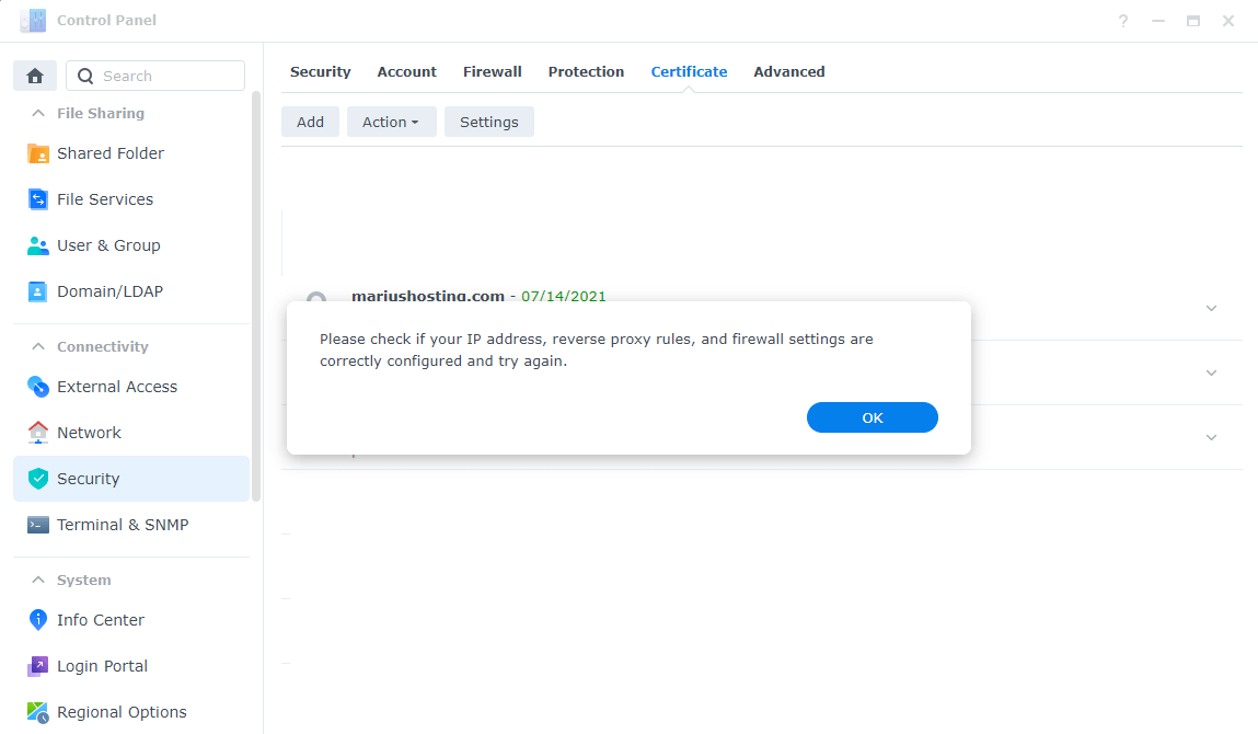Synology Failed to Renew Let's Encrypt Certificate DSM 7