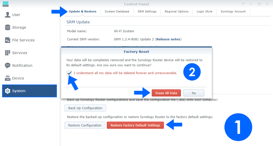 Synology RT2600ac Router Factory reset guide