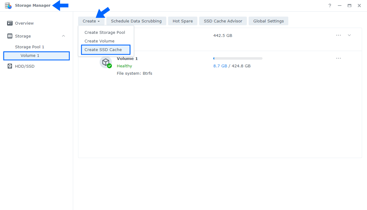 Synology Remove Cache SSD 2