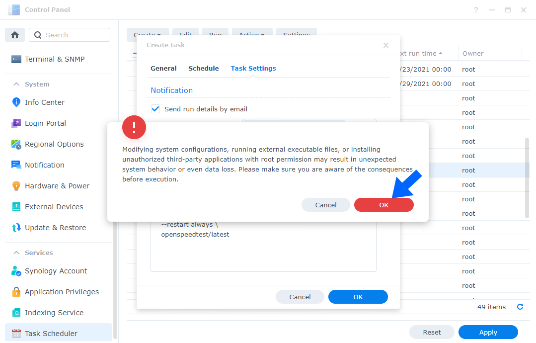 OpenSpeedTest Synology NAS Set up 3