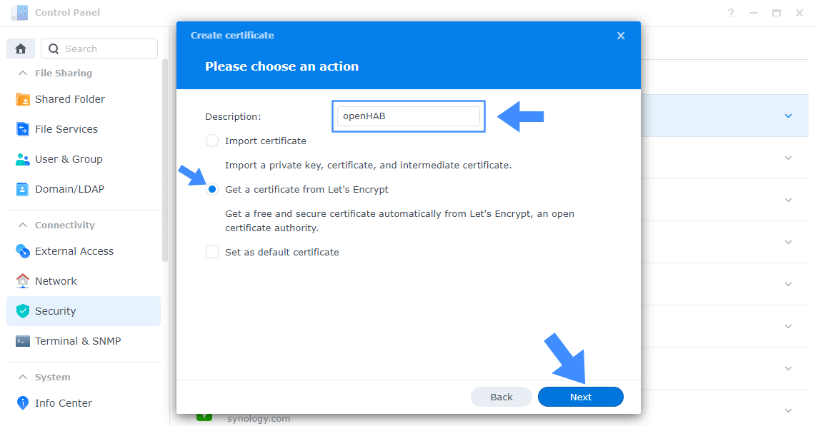 openHAB SSL Certificate set up Synology 3