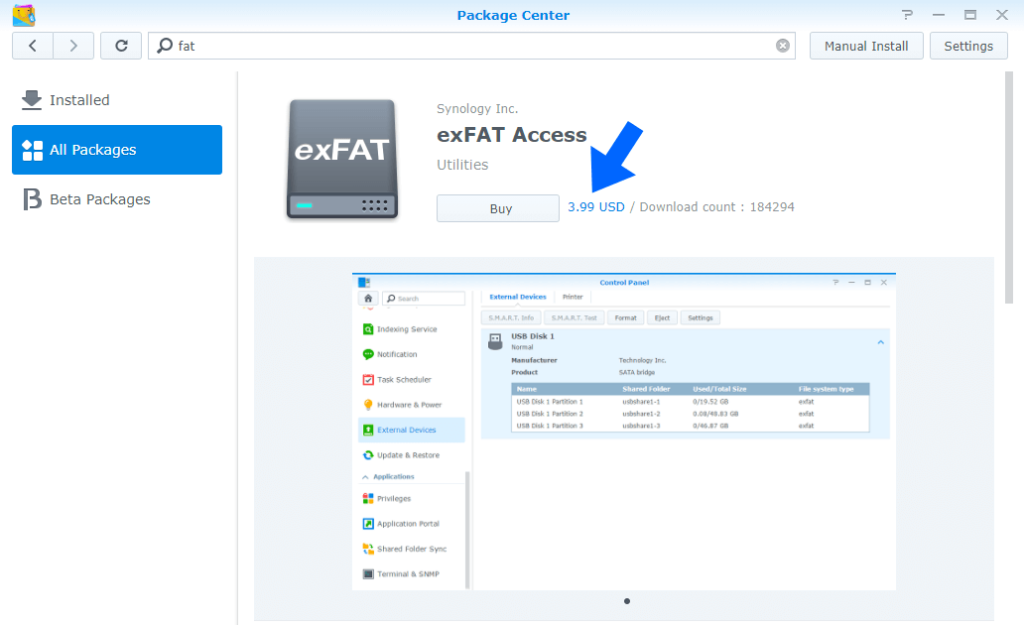 exfat access synology file