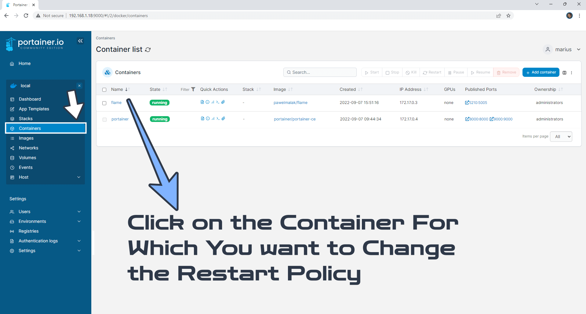 1 Synology Docker Containers Restart Policy