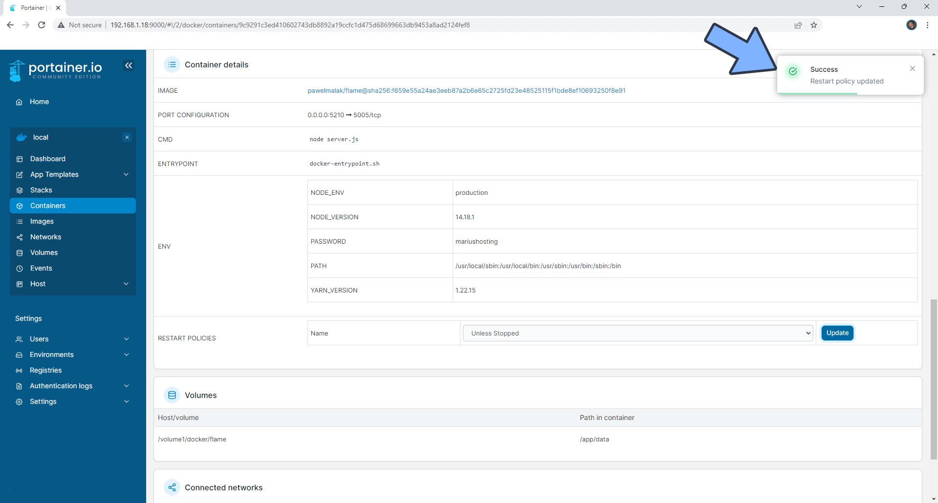 3 Synology Docker Containers Restart Policy