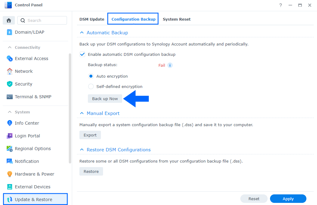 System Configuration Backup Failed Synology 3