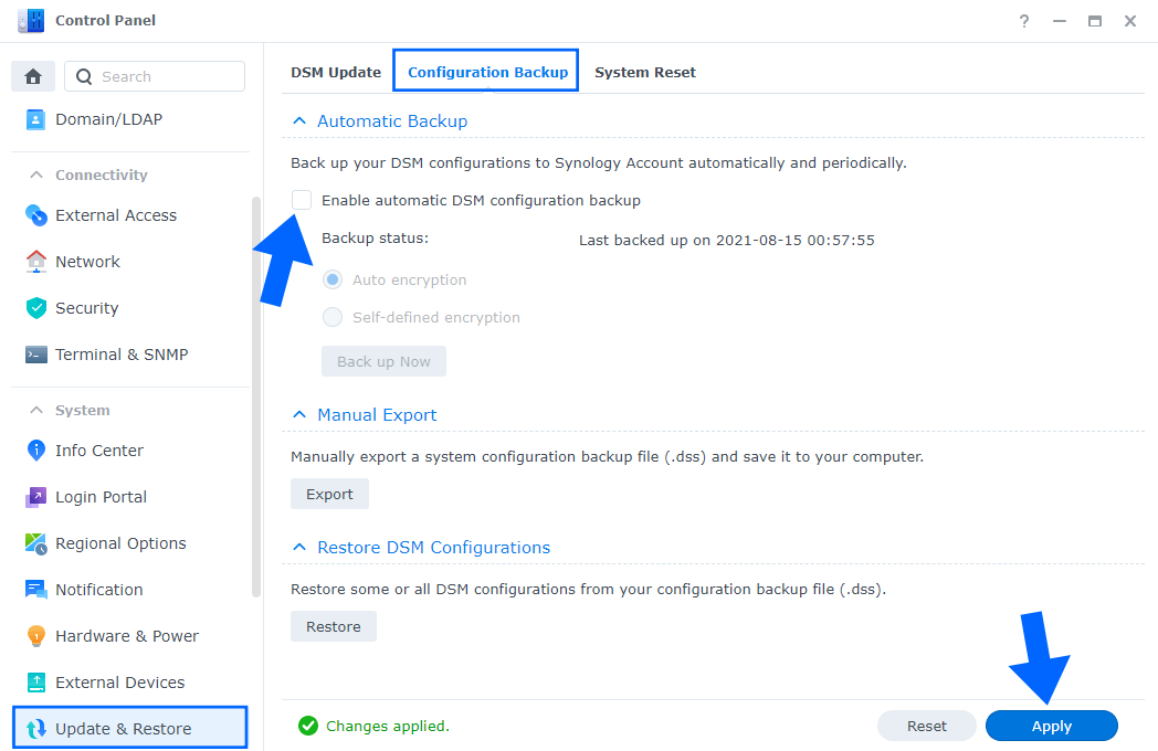 System Configuration Backup Failed Synology 5