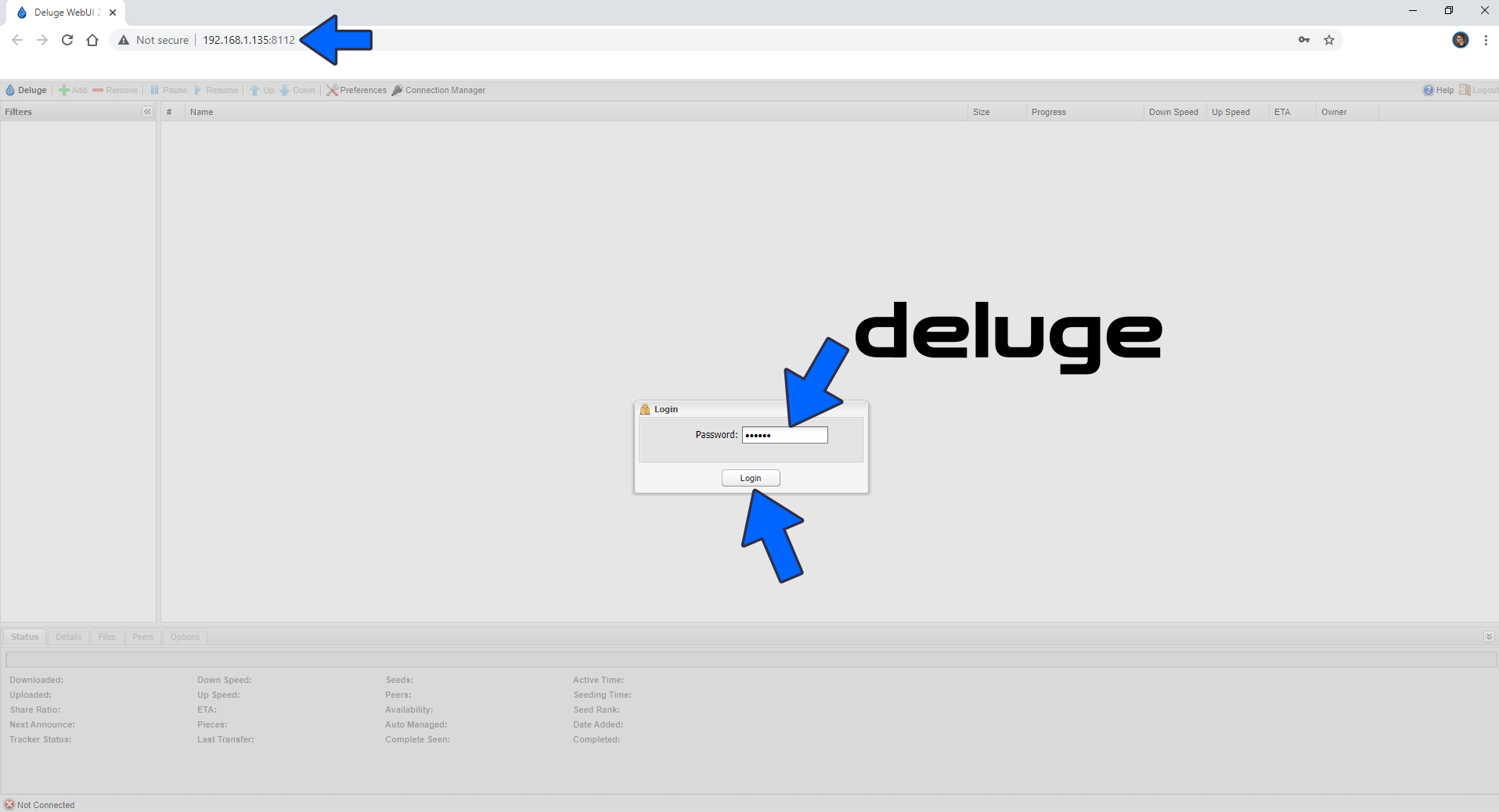 Deluge Synology NAS Set up 6 password