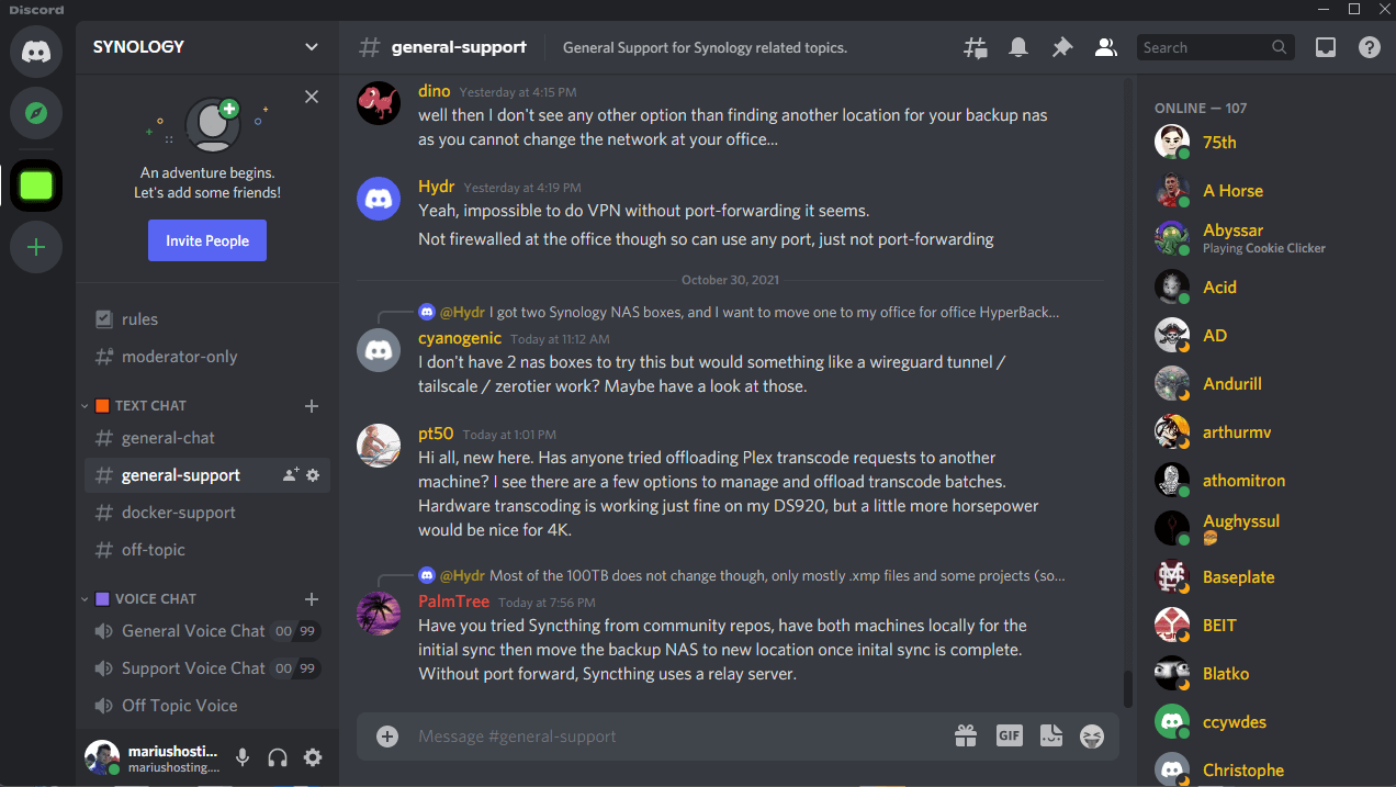 Discord Synology channel 800 members