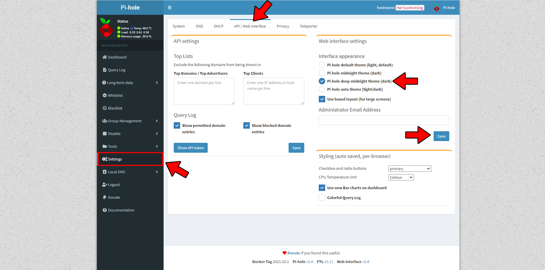 Pi Hole Dark Mode Synology NAS 1