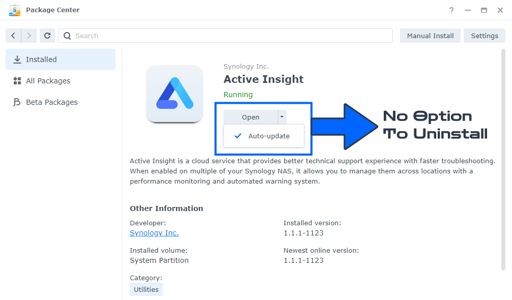 Active Insight Remove Delete Uninstall Synology NAS 1