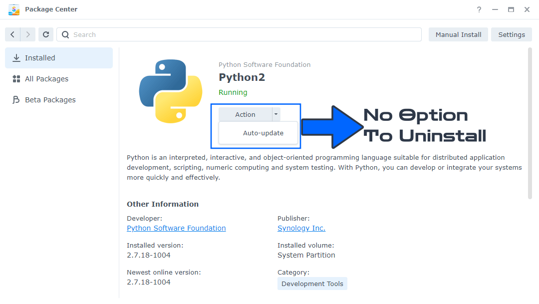 Python2 Remove Delete Uninstall DSM7 Synology NAS 1