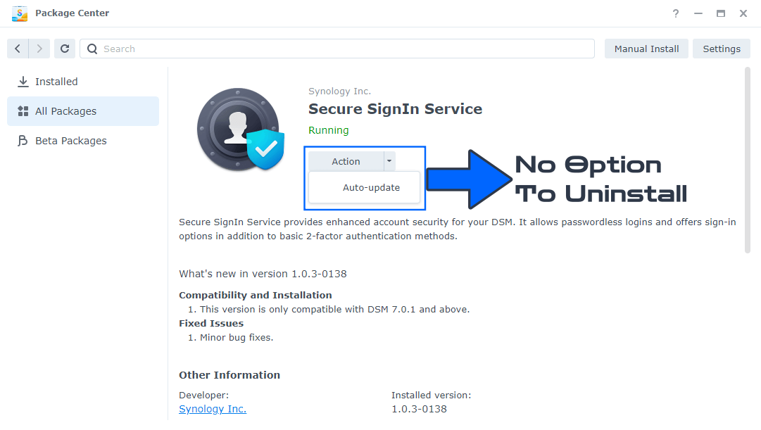 Secure SignIn Service Remove Delete Uninstall DSM7 Synology NAS 1