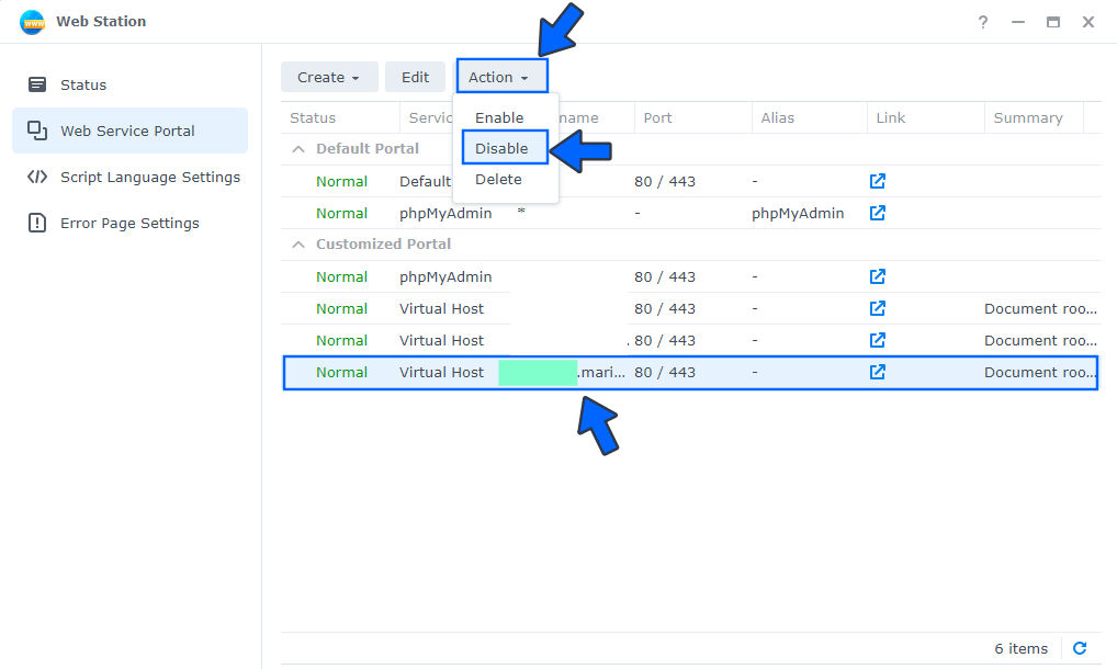 1 Synology Web Station Temporarily Disable a Domain Name